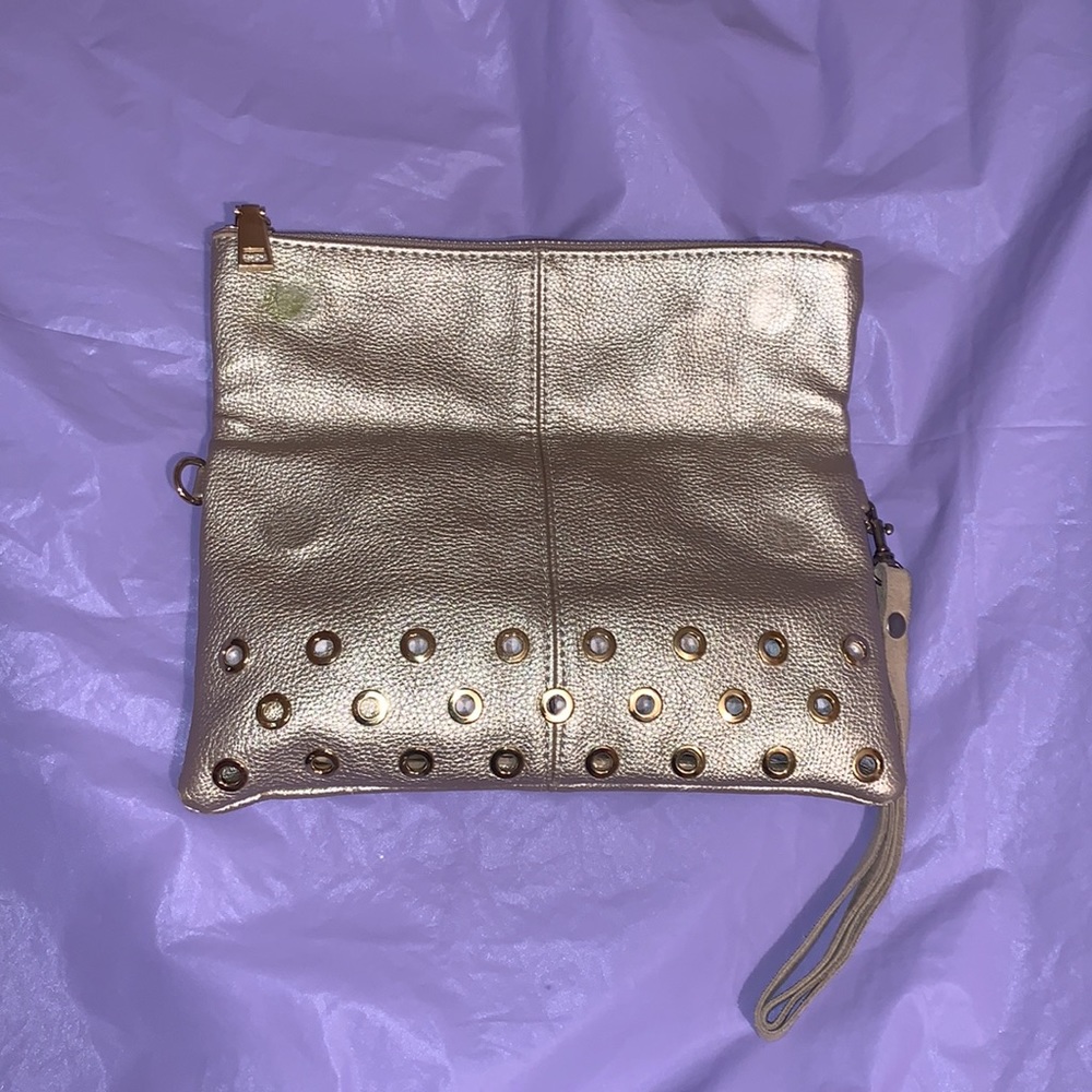 2/$15 π΅ Metallic Gold Bag...Clutch/Wristlet. Accessorize Gold Eyelets - Picture 3 of 7